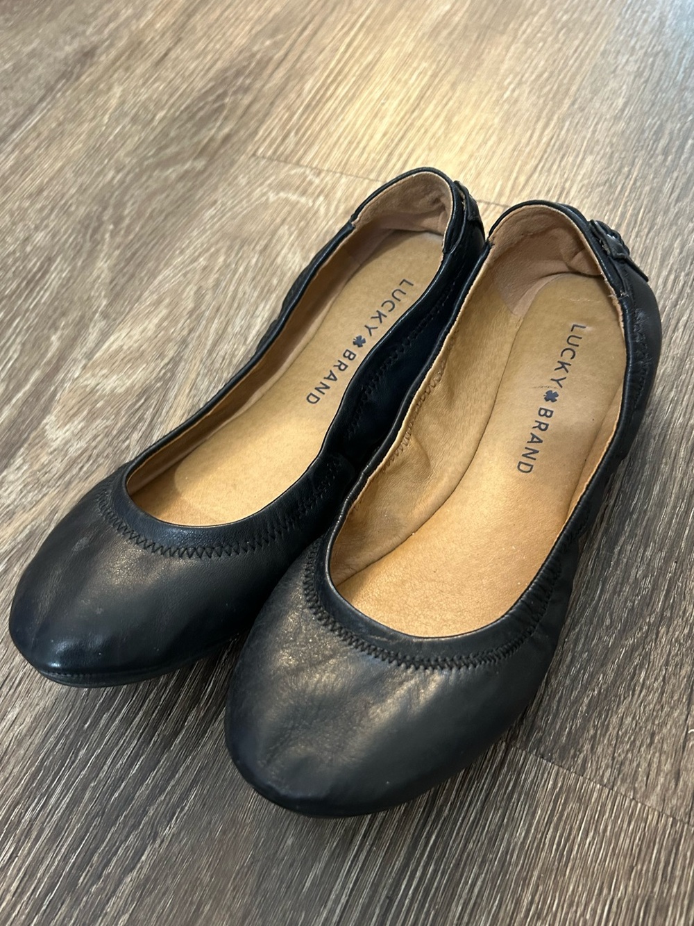 Lucky Brand Echo Black Leather Ballet Flats Size 6.5 Lace Back